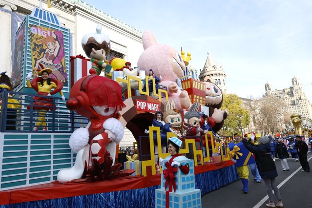 Labubu and the Friends-giving in POP CITY theme float during the 2025 Macy's Thanksgiving Day Parade on November 27, 2025 in New York City. (Photo by Kevin Mazur/Getty Images)