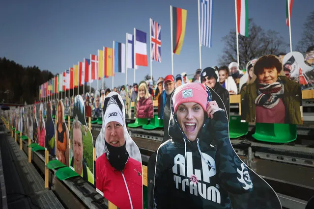 Cardboard spectators are seen along the cross country track for the upcoming FIS Nordic World Ski Championships, amid restrictions due to the coronavirus disease (COVID-19) pandemic in Oberstdorf, Germany on February 23, 2021. (Photo by Kai Pfaffenbach/Reuters)