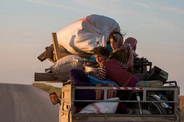 Residents, with their belongings, return to their villages on a pickup truck after Kurdish People's Protection Units (YPG) fighters said that they retook control of the area from Islamic State in the southern countryside of Ras al-Ain, Syria May 13, 2015. (Photo by Rodi Said/Reuters)