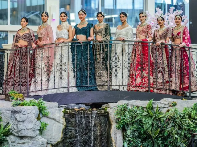 Brides at The Asiana Bridal Show, highlighting the most wonderful in fashion, integrating the colors of India in London Raddison Blu Heathrow hotel on March 3, 2024. (Photo by Paul Quezada-Neiman/Alamy Live News)