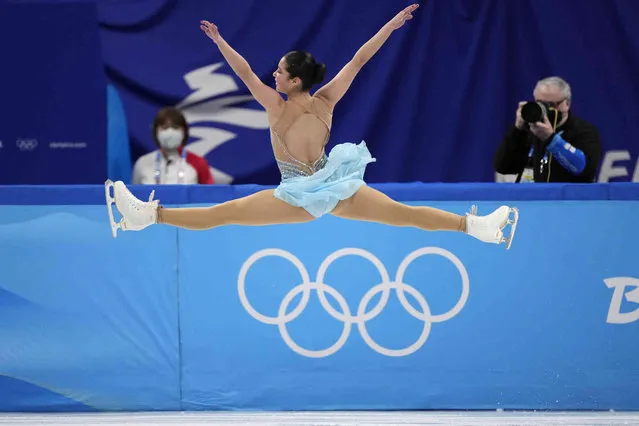 Alysa Liu, of the United States, competes in the women's free skate program during the figure skating competition at the 2022 Winter Olympics, Thursday, February 17, 2022, in Beijing. (Photo by Bernat Armangue/AP Photo)