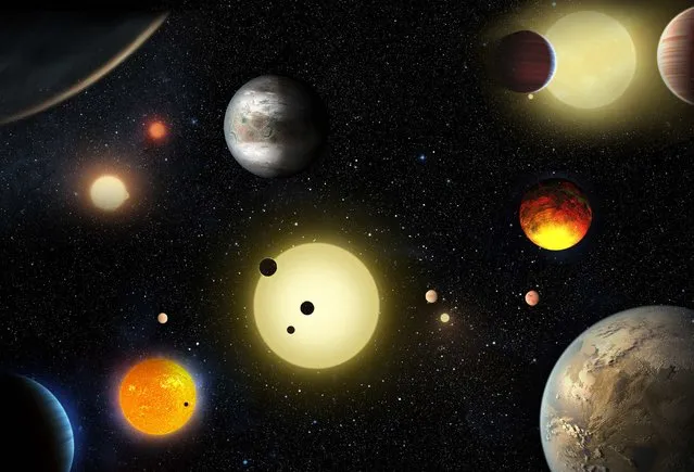 This artist's concept depicts select planetary discoveries made to date by NASA's Kepler space telescope in this image released May 10, 2016. (Photo by Courtesy W. Stenzel/Reuters/NASA)