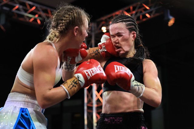 Boxer Ella Boot (L), throws a punch on Annie Thatcher in their Super-lightweight bout at Hoops Capital East on July 26, 2023 in Sydney, Australia. (Photo by Mark Evans/Getty Images)