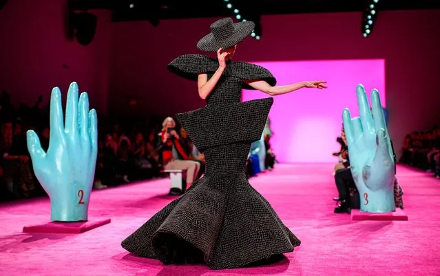 Canadian model Coco Rocha presents a creation for Christian Siriano during New York Fashion Week at Spring Studios on February 6, 2020 in New York City. (Photo by Kena Betancur/AFP Photo)