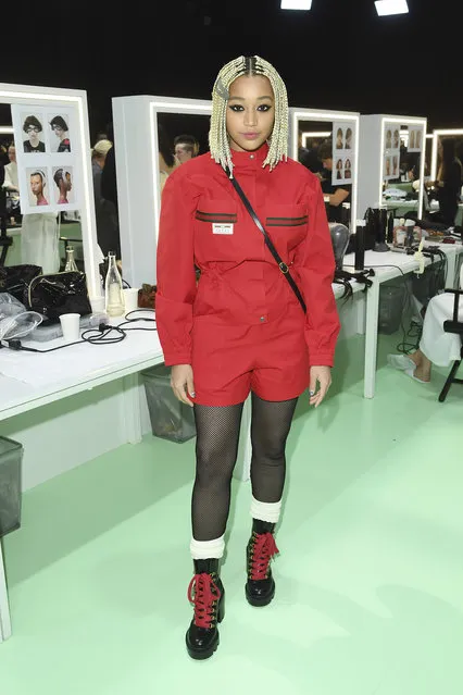 Amandla Stenberg is seen backstage at the Gucci Backstage during Milan Fashion Week Fall/Winter 2020/21 on February 19, 2020 in Milan, Italy. (Photo by Daniele Venturelli/Getty Images for Gucci)
