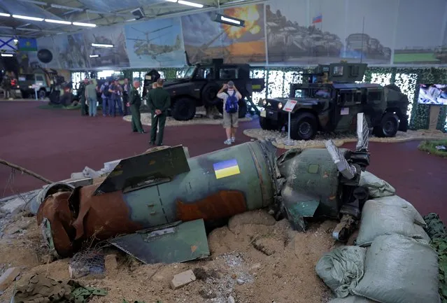 Remains of the Tochka-U missile are on display during the exhibition of weaponry and equipment that, according to the Russian defence ministry, were captured during the military conflict in Ukraine, at the international military-technical forum Army-2022 at Patriot Congress and Exhibition Centre in the Moscow region, Russia on August 17, 2022. (Photo by Reuters/Stringer)