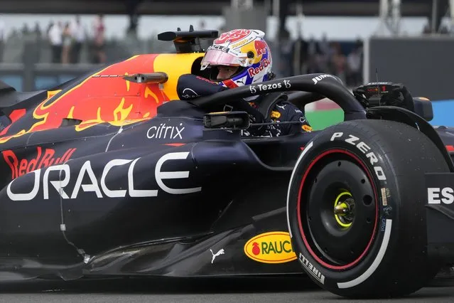 Red Bull driver Max Verstappen of the Netherlands looks out from the cockpit of his car after it broke down during the first laps of the first practice session ahead of Sunday's Formula One Dutch Grand Prix auto race, at the Zandvoort racetrack, in Zandvoort, Netherlands, Friday, September 2, 2022. (Photo by Peter Dejong/AP Photo)