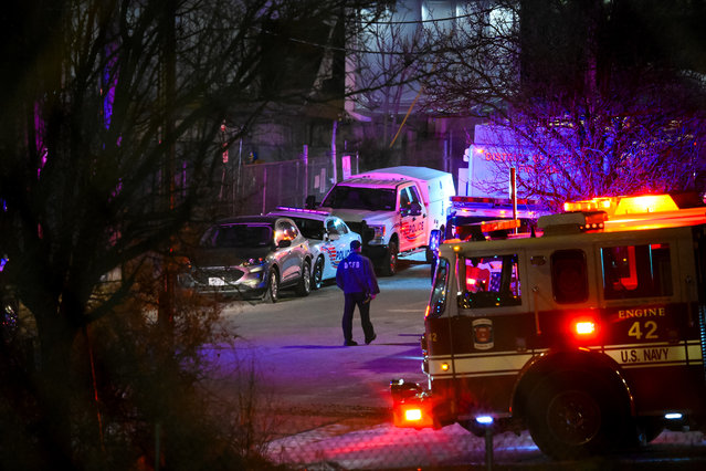 Emergency vehicles at a the South Capitol Street Heliport on Wednesday, January 29, 2025 following a plane collision at Ronald Reagan International Airport. 
(Photo by Pete Kiehart for The Washington Post)