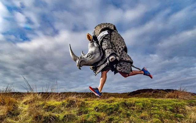 Children's author and charity fundraiser Chris Green, of Embsay, near Skipton, has been dubbed “Rhino Boy” as he has pledged to run 40 marathons and other events dressed as a Rhino to raise money for Save the Rhino on January 2020. (Photo by South West News Service/Yorkshire Post)