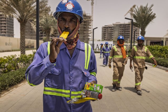 Al FreejFridge humanitarian community campaign at the Azizi Venice construction site Dubai South on June 28, 2025. uring the event, Mirwais Azizi and his family joined volunteers in distributing water, juices, and frozen treats to 10,000 workers. (Photo by Antonie Robertson/The National)