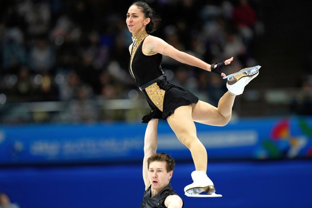Camille Kovalev and Pavel Kovalev of France perform during the Pairs free skating at the ISU Skate to Milano figure skating qualifier 2025, in Beijing, China, Saturday, September 20, 2025. (Photo by Mahesh Kumar A./AP Photo)