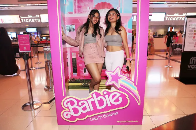 Jhil Mehta and Annapurna Nair taking their photos after watching the Barbie movie at Mall of the Emirates in Dubai on August 10, 2023. (Photo by Pawan Singh/The National)