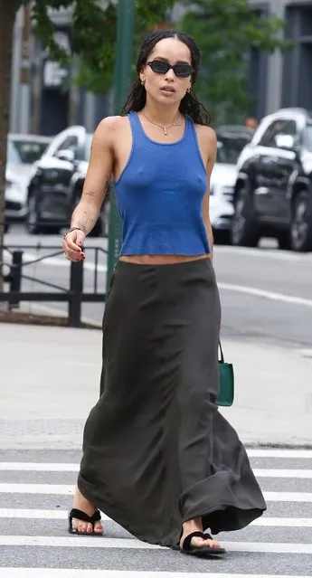 Actress Zoe Kravitz who is soon to play Catwoman in the new Batman movie with Robert Pattinson, goes braless and looks stylish after having lunch in Manhattan’s Downtown area in New York, NY. on July 25, 2021. (Photo by Backgrid USA)