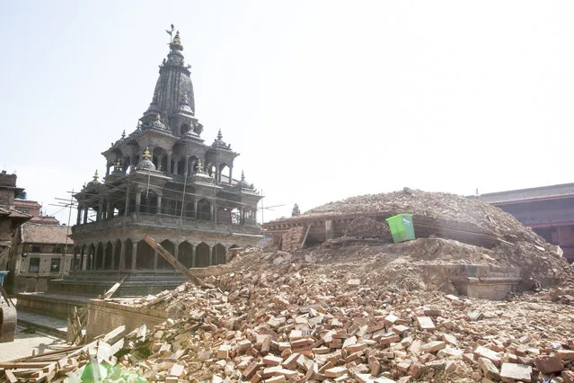 A temple razed to the ground in Patan Durbar Square, Nepal, on April 27, 2015. (Photo by Brian Dawson/The Washington Post)