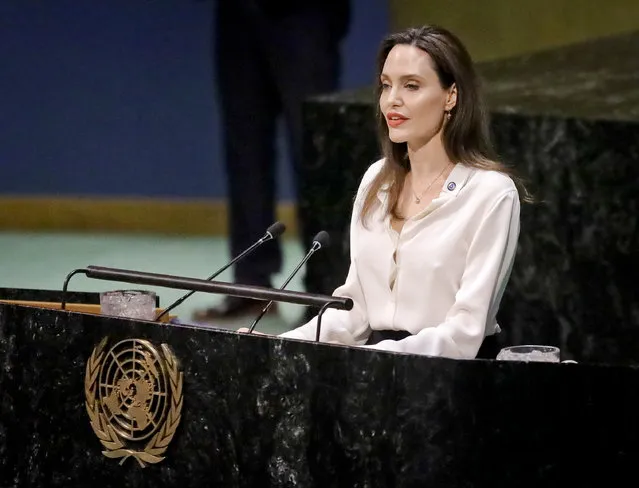 Angelina Jolie, United Nations High Commissioner for Refugees special envoy, address a meeting on U.N. peacekeeping at U.N. headquarters, Friday March 29, 2019. (Photo by Bebeto Matthews/AP Photo)