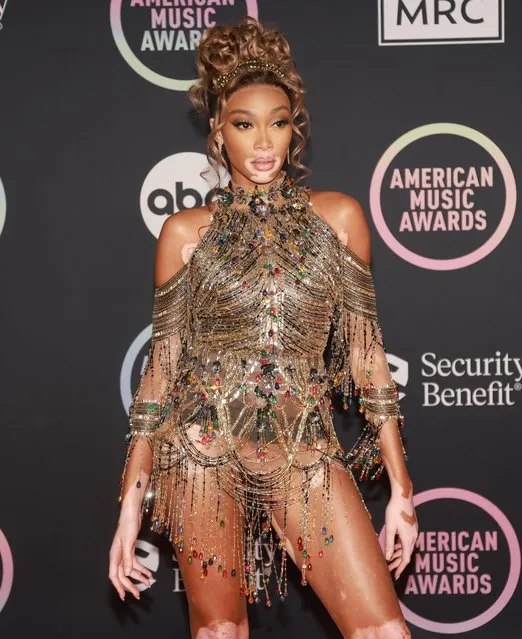 Canadian fashion model Winnie Harlow arrives at the 2021 American Music Awards at the Microsoft Theater in Los Angeles, California, U.S., November 21, 2021. (Photo by Aude Guerrucci/Reuters)