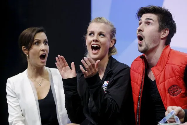 Figure Skating, ISU World Figure Skating Championships, Ice Dance Free Dance, Boston, Massachusetts, United States on March 31, 2016: Madison Hubbell and Zachary Donohue of the United States react to their scores. (Photo by Brian Snyder/Reuters)