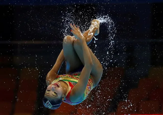 Singapore's team compete in the team technical artistic swimming event during the 2019 World Championships at Yeomju Gymnasium in Gwangju on July 14, 2019. (Photo by Stefan Wermuth/Reuters)