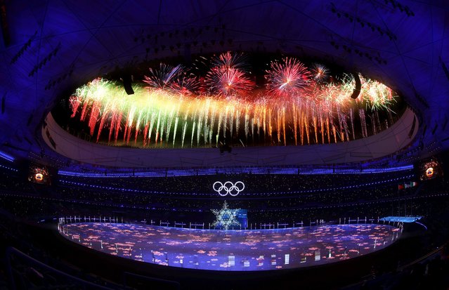 A firework display is seen inside the stadium during the Beijing 2022 Winter Olympics Closing Ceremony on Day 16 of the Beijing 2022 Winter Olympics at Beijing National Stadium on February 20, 2022 in Beijing, China. (Photo by Lars Baron/Getty Images)