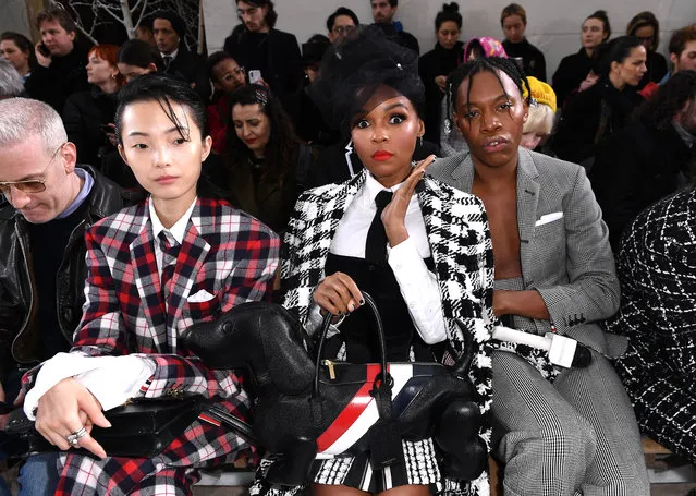 Xiao Wen Ju, Janelle Monae and Jeremy O. Harris attend the Thom Browne show as part of the Paris Fashion Week Womenswear Fall/Winter 2020/2021 on March 01, 2020 in Paris, France. (Photo by Jacopo Raule/Getty Images)