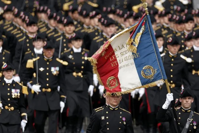 Students of the Ecole Polytechnique (Special military school of Polytechnique) attend the Bastille Day military parade on the Champs Elysees in Paris, France, July 14, 2016. (Photo by Benoit Tessier/Reuters)