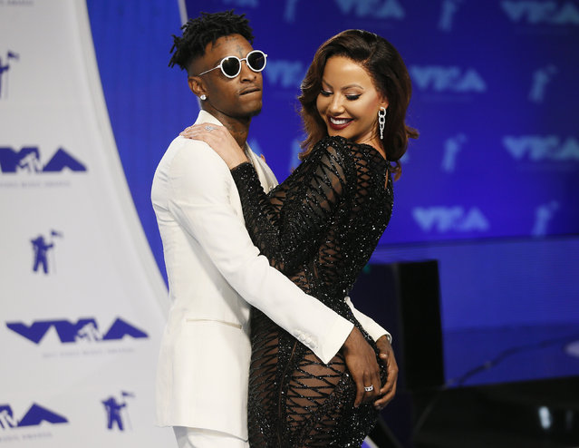 Savage and Amber Rose pose in the press room at the MTV Video Music Awards at The Forum on Sunday, August 27, 2017, in Inglewood, Calif. (Photo by Danny Moloshok/Reuters)