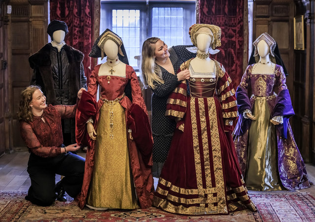 Staff members in the first decade of February 2025 add the finishing touches to a collection of historically accurate costumes at Hever Castle in Kent, UK as the castle prepares to reopen the public with a new exhibition after its annual closure in January for spring cleaning. (Photo by Oliver Dixon/The Times)