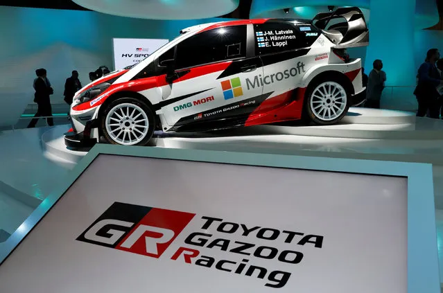 The logo of Toyota Motor GAZOO Racing is displayed during media preview of the 45th Tokyo Motor Show in Tokyo, Japan on October 25, 2017. (Photo by Kim Kyung-Hoon/Reuters)