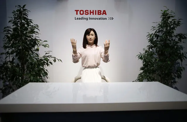 Toshiba Corp. demonstrates its communications android named Ms. Aiko Chihira that can use sign language and introduce itself, at the Combined Exhibition of Advanced Technologies (CEATEC) JAPAN 2014 in Chiba, east of Tokyo, October 7, 2014. (Photo by Issei Kato/Reuters)