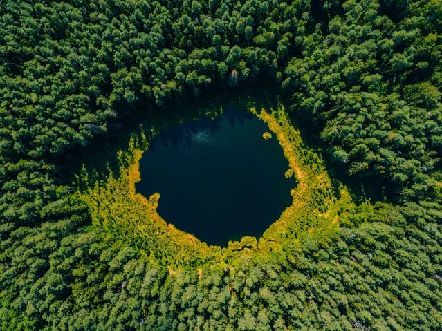 Recovering Nature. I’m Watching You Everywhere by Maciej Krzanowski. A small lake hidden within the woods, Suwałki, Poland, January 2021. The lake and its surroundings forms a shape of an eye symbolising that nature is watching us. (Photo by Maciej Krzanowski/Environmental Photographer of the Year)