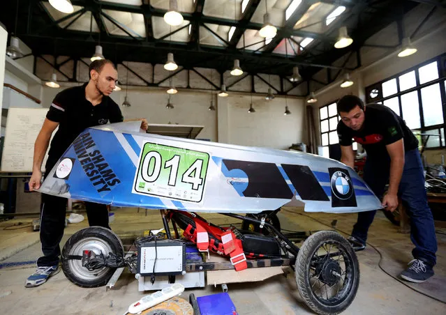 Egyptian university students work on a hybrid racing car they built to compete at the Egypt's Global Hybrid-Electric Challenge in Cairo, Egypt September 2, 2016. (Photo by Mohamed Abd El Ghany/Reuters)