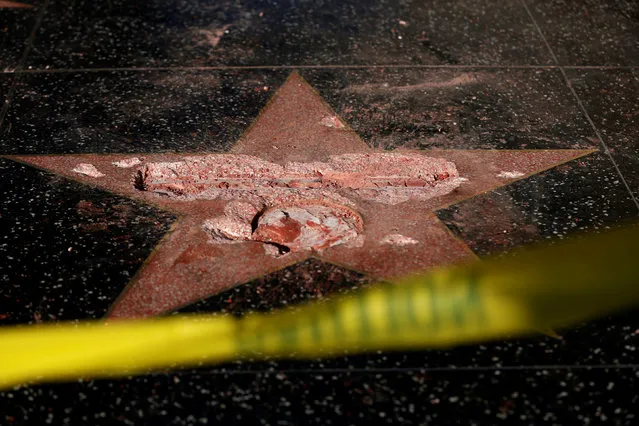 Donald Trump's star on the Hollywood Walk of Fame is seen after it was vandalized in Los Angeles, California U.S., October 26, 2016. (Photo by Mario Anzuoni/Reuters)