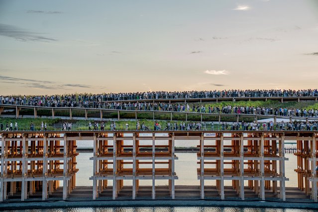 Members of the public walk around the wooden viewing ring at Osaka Expo 2025 which was visited by The Duke and Duchess of Edinburgh on day four of the royal trip to Japan on Monday, September 22, 2025. (Photo by Jane Barlow/PA Images via Getty Images)
