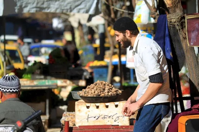 A man displays walnuts for sale in Idlib, Syria December 6, 2015.. (Photo by Ammar Abdullah/Reuters)