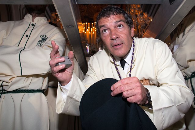 Antonio Banderas attends the Maria Santisima de Lagrimas y Favores procession at San Juan Bautista church during Holy Week celebrations on March 29, 2015 in Malaga, Spain. (Photo by Gonzalo Arroyo Moreno/Getty Images)