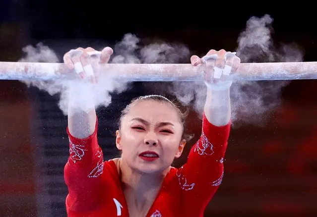 Yufei Lu of Team China competes on uneven bars during Women's Qualification on day two of the Tokyo 2020 Olympic Games at Ariake Gymnastics Centre on July 25, 2021 in Tokyo, Japan. (Photo by Mike Blake/Reuters)