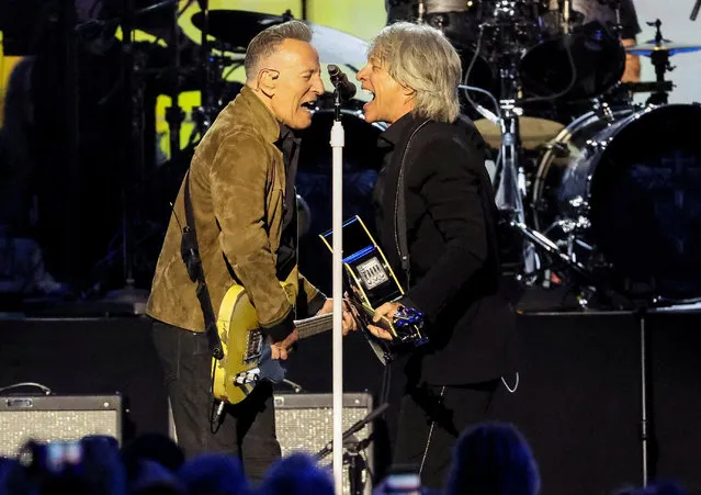 Honoree Jon Bon Jovi and Bruce Springsteen perform on stage during the MusiCares Person of the Year Gala in Los Angeles, California, U.S., February 2, 2024. (Photo by Mario Anzuoni/Reuters)