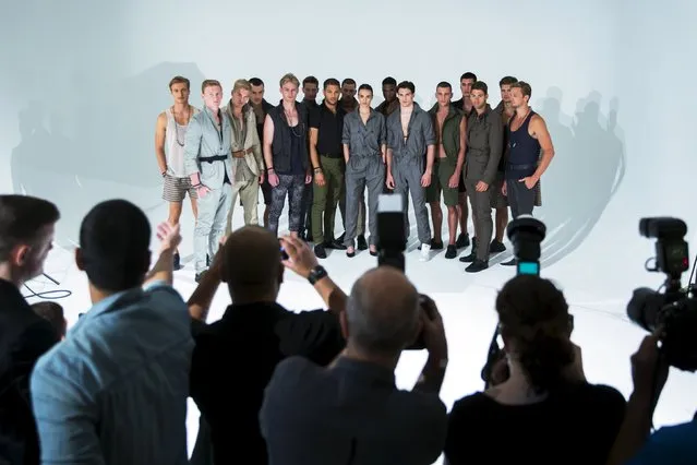 Models stand on stage for the Cadet presentation during Men's Fashion Week, in New York, July 13, 2015. (Photo by Lucas Jackson/Reuters)