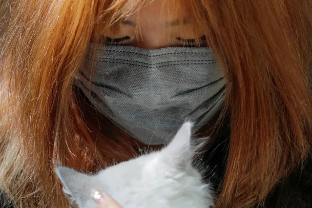 A person wearing a face mask holds a cat on Swanston Street after cases of the coronavirus were confirmed in Melbourne, Victoria, Australia, January 29, 2020. (Photo by Andrew Kelly/Reuters)