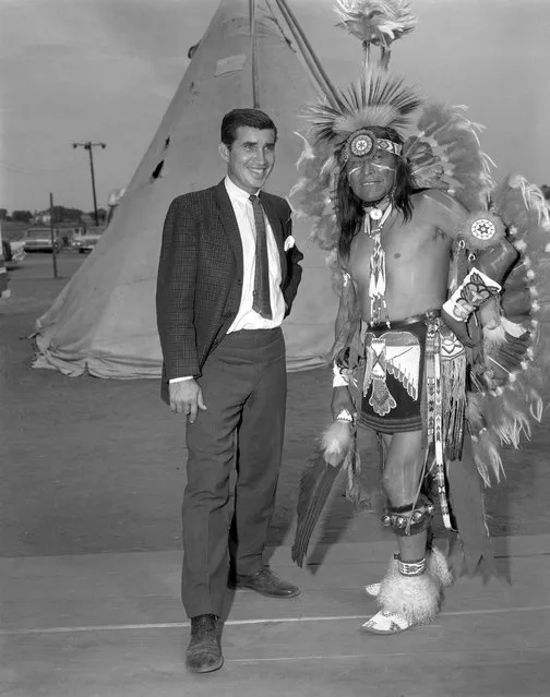 Danny Williams, left, and George “Woogie” Watchtaker (Comanche) at the Anadarko Indian Exposition. Anadarko, Oklahoma, ca. 1959. (Photo and caption by 2014 Estate of Horace Poolaw)