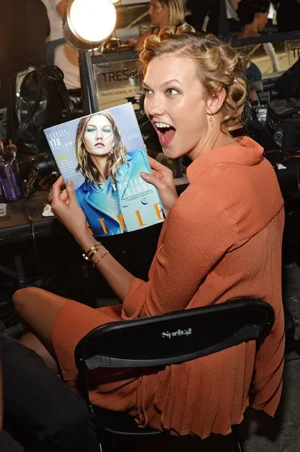 Model Karlie Kloss prepares backstage at the Diane Von Furstenberg Spring 2016 fashion show during New York Fashion Week at Spring Studios on September 13, 2015 in New York City. (Photo by Ben Gabbe/Getty Images)