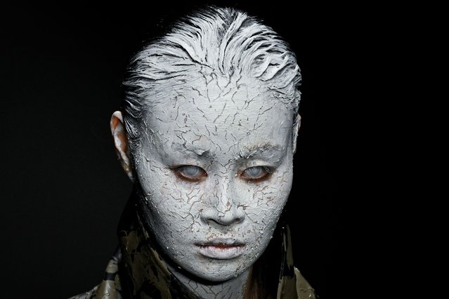 A model displays a creation from the Mi&Go collection by Long Jing during China Fashion week in Beijing on March 27, 2024. (Photo by Wang Zhao/AFP Photo)