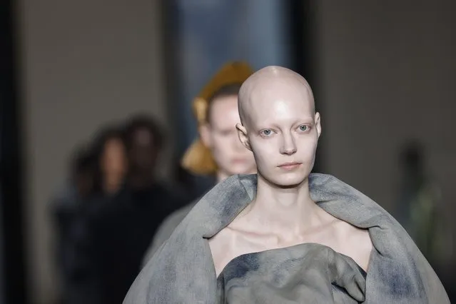 A model wears a creation as part of the Rick Owens Fall/Winter 2023-2024 ready-to-wear collection presented Thursday, March 2, 2023 in Paris. (Photo by Vianney Le Caer/Invision/AP Photo)