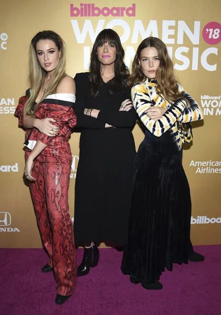 Fletcher, from left, Michelle Jubelirer and Maggie Rogers attend the 13th annual Billboard Women in Music event at Pier 36 on Thursday, December 6, 2018, in New York. (Photo by Evan Agostini/Invision/AP Photo)