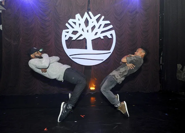 Virgil Gadson, right, and Stephen “tWitch” Boss perform at Timberland's SensorFlex Spring launch at the Box in New York, Tuesday, February 7, 2017. (Photo by Diane Bondareff/Invision for Timberland/AP Images)