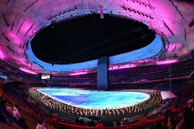 General view inside the stadium as performers dance during the Opening Ceremony of the Beijing 2022 Winter Olympics at the Beijing National Stadium on February 04, 2022 in Beijing, China. (Photo by Matthias Hangst/Getty Images)