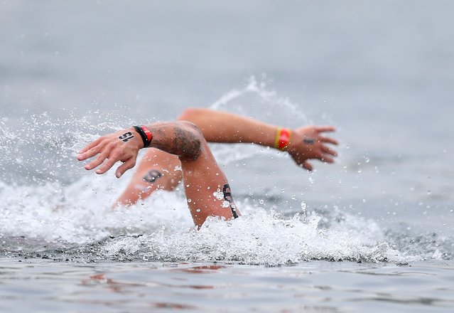 Kristof Rasovszky of Hungary competes in the Men's 5km race of the open water swimming at the European Aquatics Championships Belgrade 2024, in Belgrade, Serbia, 13 June 2024. (Photo by Andrej Cukic/EPA/EFE)