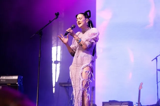 Singer Michelle Zauner of Japanese Breakfast performs on the Mojave Stage during Week 2, Day 2 of the 2022 Coachella Valley Music and Arts Festival on April 23, 2022 in Indio, California. (Photo by Scott Dudelson/Getty Images for Coachella)