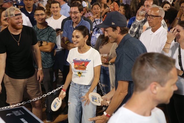 Mila Kunis and Ashton Kutcher attend Ping Pong 4 Purpose at Dodger Stadium presented by Skechers and UCLA Health on August 08, 2022 in Los Angeles, California. (Photo by Phillip Faraone/Getty Images for Kershaw's Challenge)