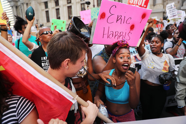 Black Lives Matter protesters march through downtown Philadelphia during the Democratic National Convention (DNC) on July 26, 2016 in Philadelphia, Pennsylvania.The convention officially began on Monday and is expected to attract thousands of protesters, members of the media and Democratic delegates to the City of Brotherly Love. (Photo by Spencer Platt/Getty Images)